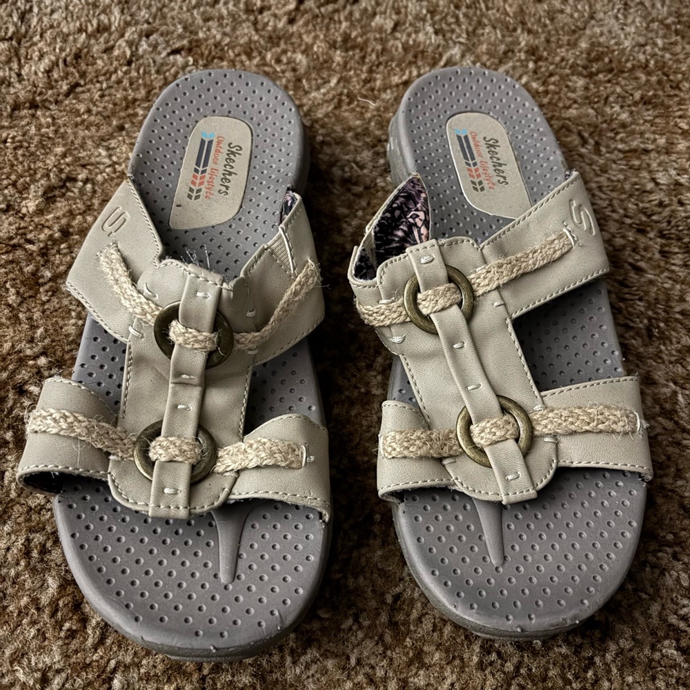 Skechers Beige Sandals with Braided Accents